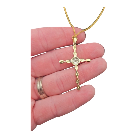 14k gold cross with diamond necklace - Picture 2 of 5
